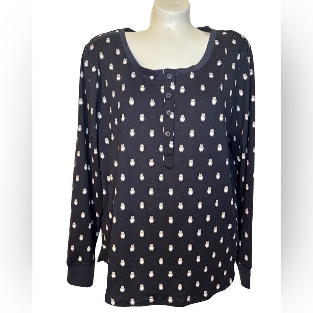 NWT Kate Spade Henley Navy Owl Pajama Top - Picture 3 of 8